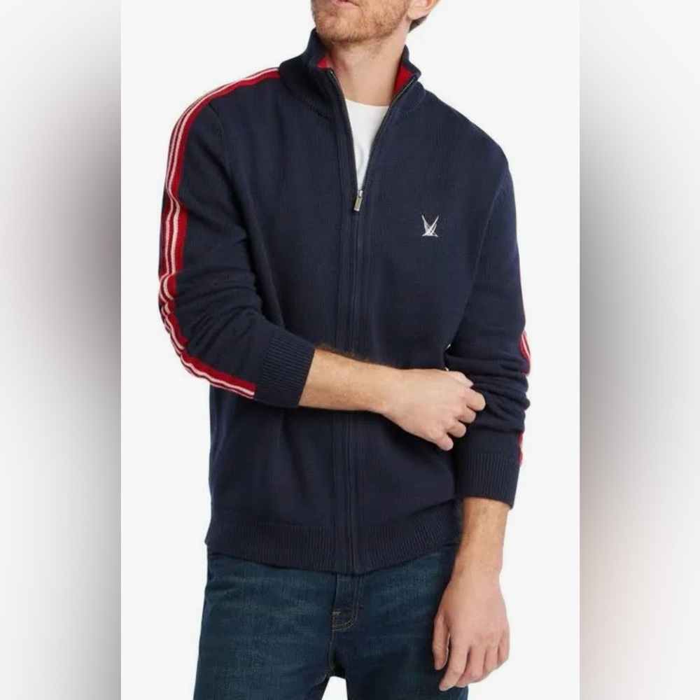 NWT Nautica Men’s Quarter Zip Sweater Blue Sail Racing Stripe Navy Cotton Large